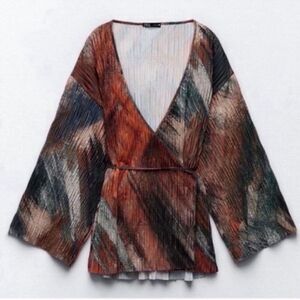 Zara Pleated Orange Kimono Top(Size Medium)